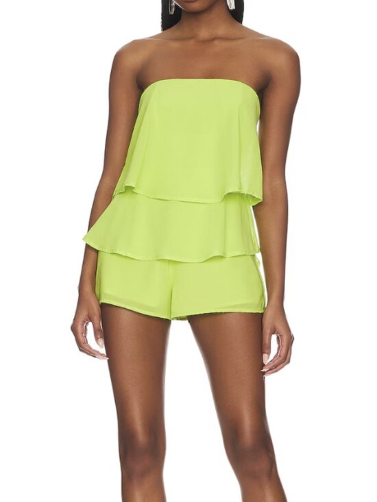 superdown Pants - Superdown Women’s Strapless Tiered Romper – Yellow – Size M